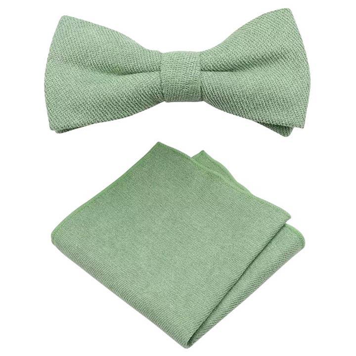 Conjunto de pajarita y pañuelo de bolsillo en mezcla de algodón verde salvia Harrison para venta al por mayor de Dickie Bow