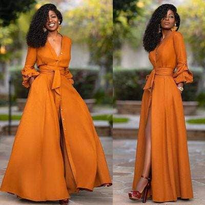 ORANGE sleeve waist solid color cardigan dress long skirt for wholesale on Faire2