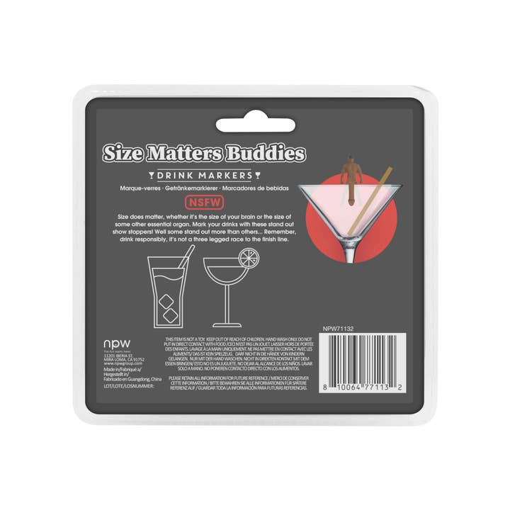 NPW - Wholesale Wine/Cocktail Glass Markers - Size Matters Drink Markers-4 Pack