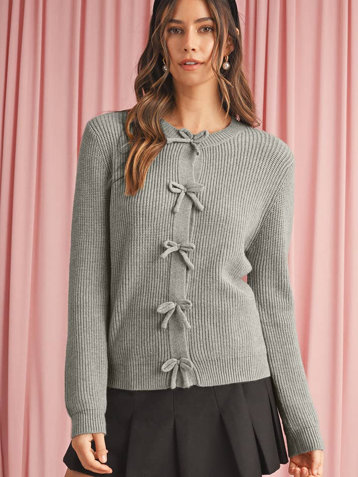 Philippine Gray Sweet Bow Front Cropped Knit Cardigan for wholesale by EG fashion