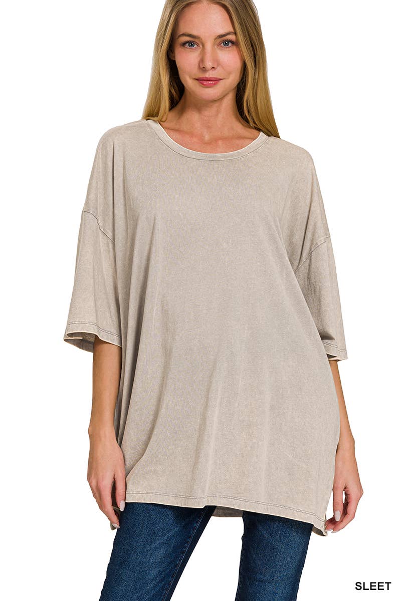 42POPS - Vente Haut en maille – femme - T-shirt en coton délavé à l'acide oversize SI-2430135