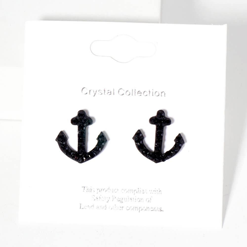 Sensibling Corp. - Venta al por mayor Pendientes de botón/aretes de poste - Pendientes de botón con ancla pavimentada de cristal de imitación.23