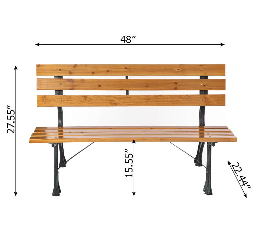 Quickway Imports - Wholesale Bench - Park Bench with Wooden Slats Seat and Backrest for 2 Persons1