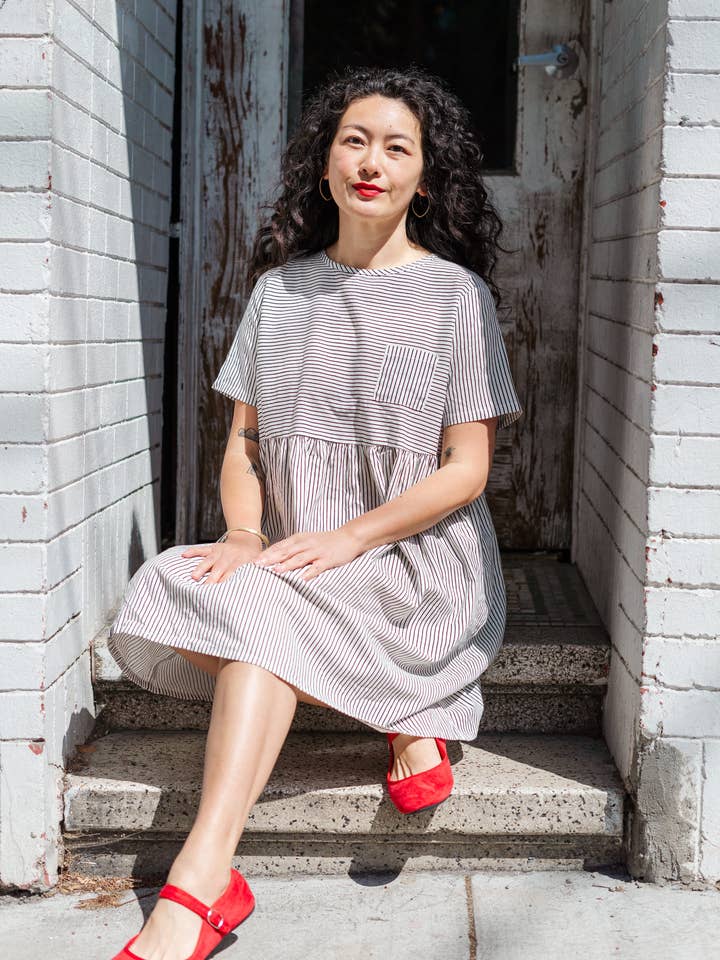 Nettle Studios - Wholesale Dress - Women's - Size Inclusive Plus Size Shirt Dress Pockets Striped Linen8