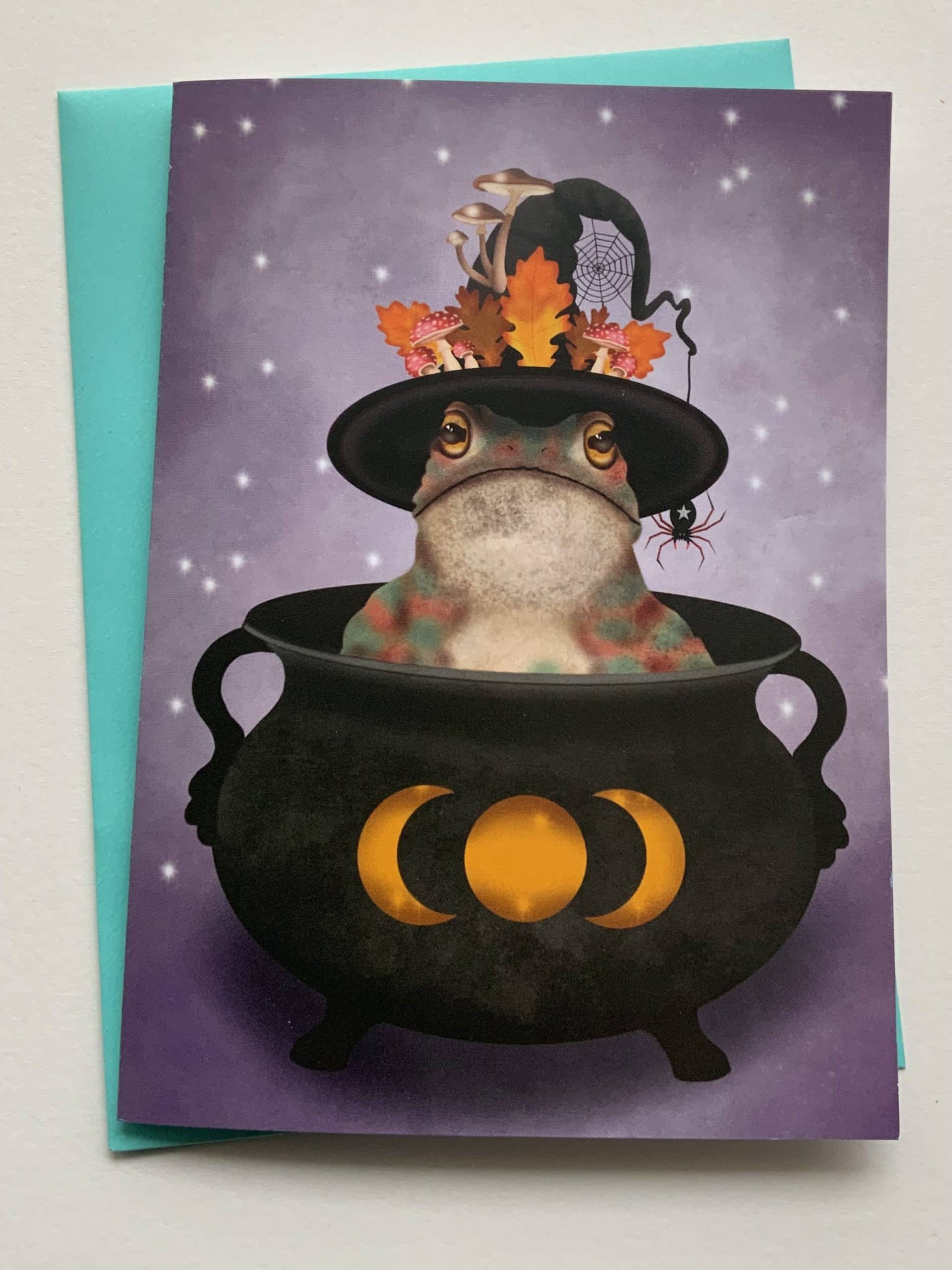 Crimson Finch – wholesale Everyday greeting card – Toil & Trouble. Magical Witch Toad Greetings Card1