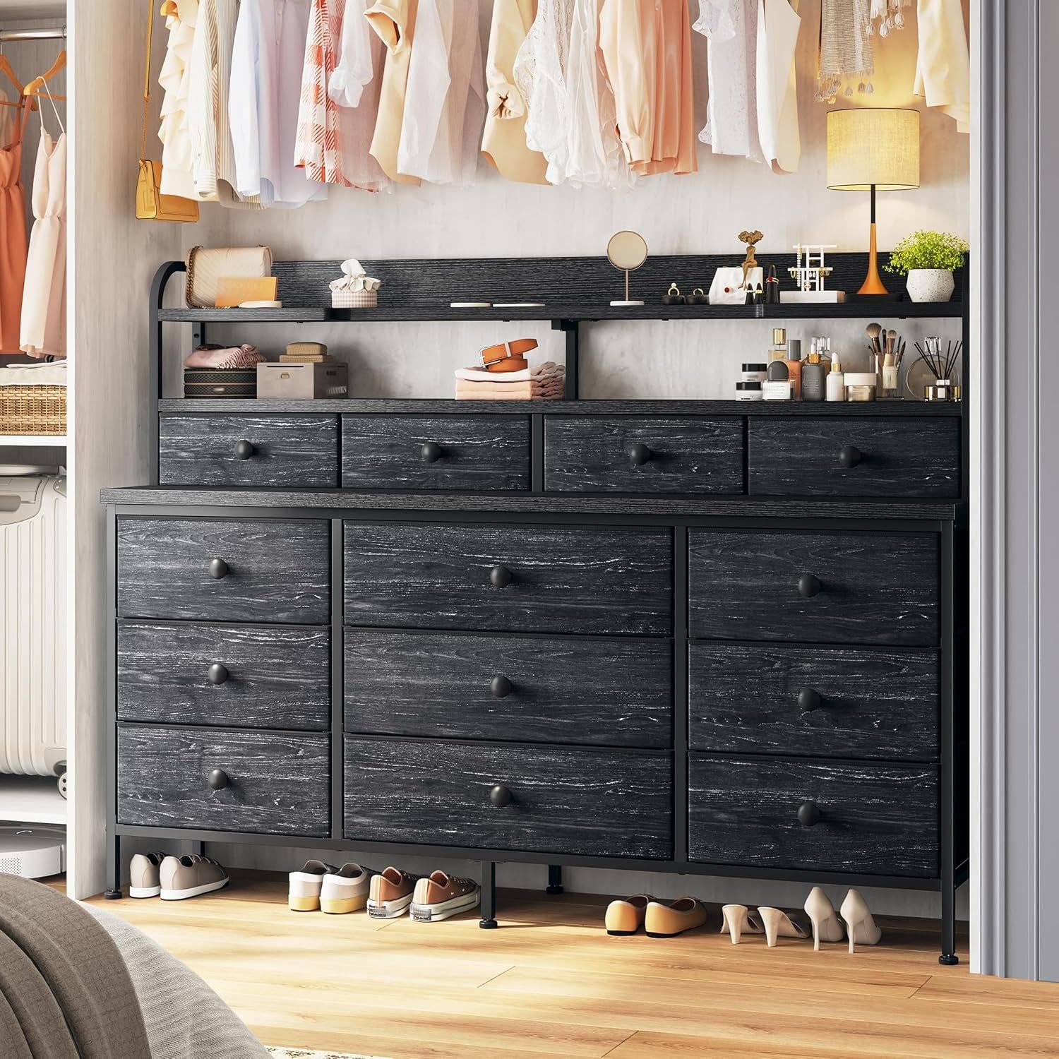 51.2 Inch Wide Black Dresser With 13 Drawers And LED Lights for wholesale on Faire5