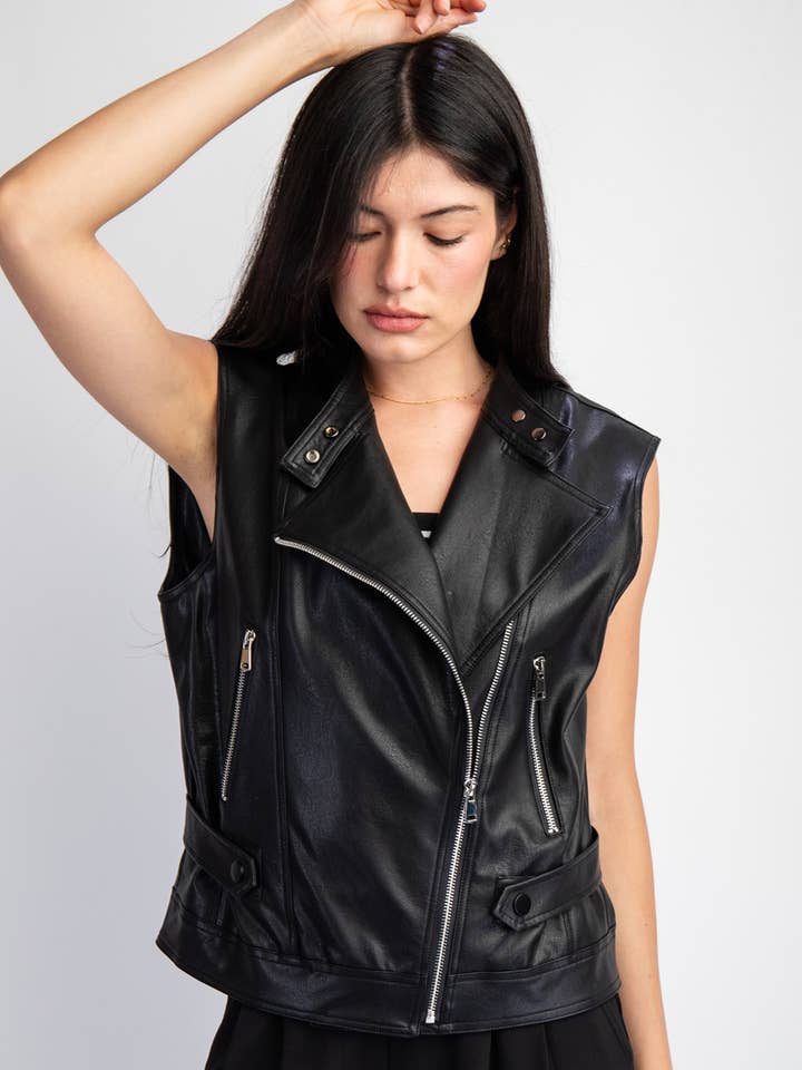 Tj4479 Faux Leather Sleeveless Biker Jacket for wholesale by Edit by Nine