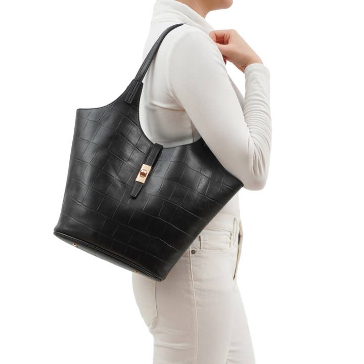 Mellow World - Wholesale Tote Bag - Women's - Clio 2-in-1 Croc Embossed Tote10