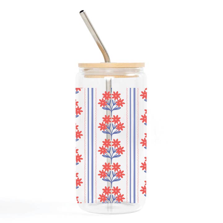 Floral Americana Glass Can for wholesale by Pippi Post