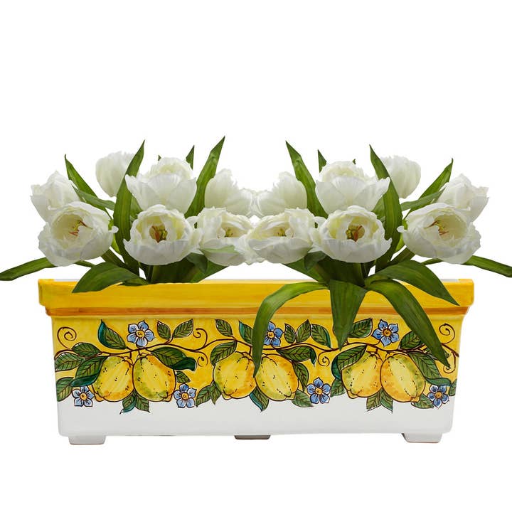 Artistica - Deruta of Italy - Wholesale Planter Box - SICILIA: Jardiniere from Caltagirone YELLOW Lemon Design9