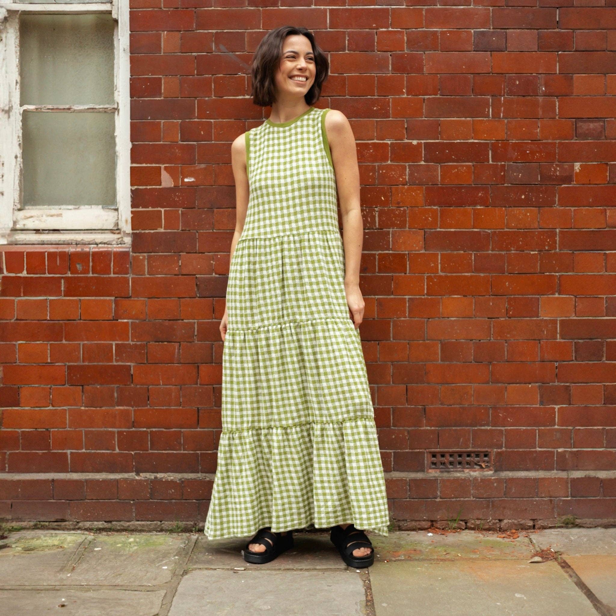 Cara & The Sky - Wholesale Dress - Women's - Paula Gingham Cotton Knitted Maxi Dress - Green4