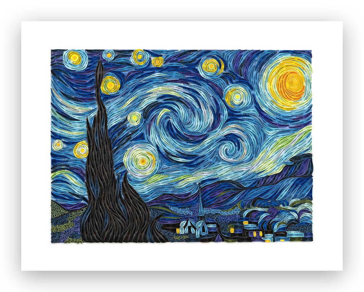Quilling Card - Wholesale Art Print - Quilled Starry Night, Van Gogh Wall Art (15 in. X 11in)1