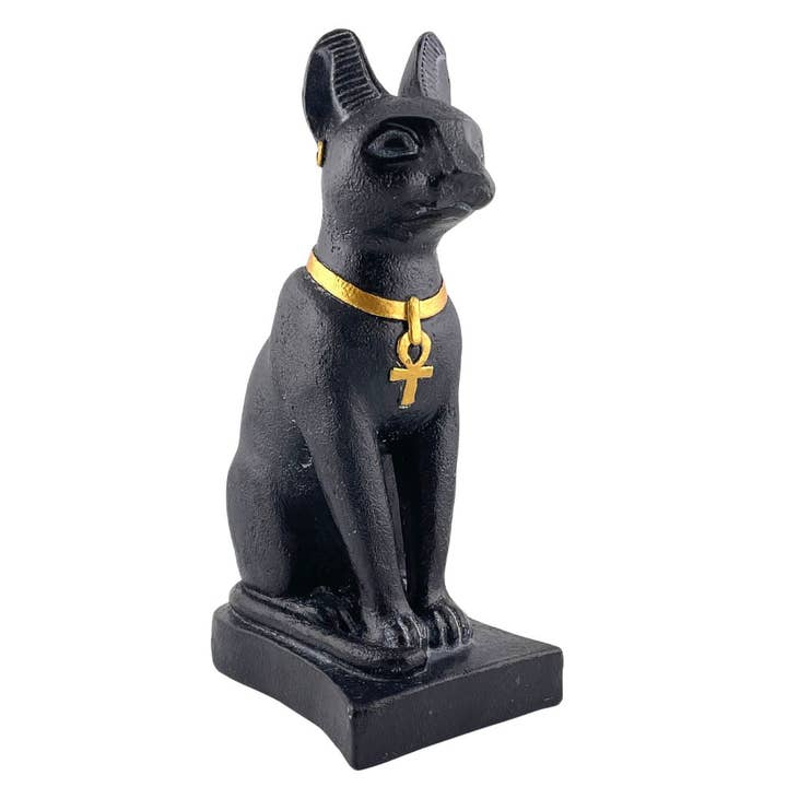 Museum Wholesale Inc - Wholesale Decorative Figurine - Bastet Egyptian Cat Statue Wearing Ankh Necklace Statue 7H, Black with Gold