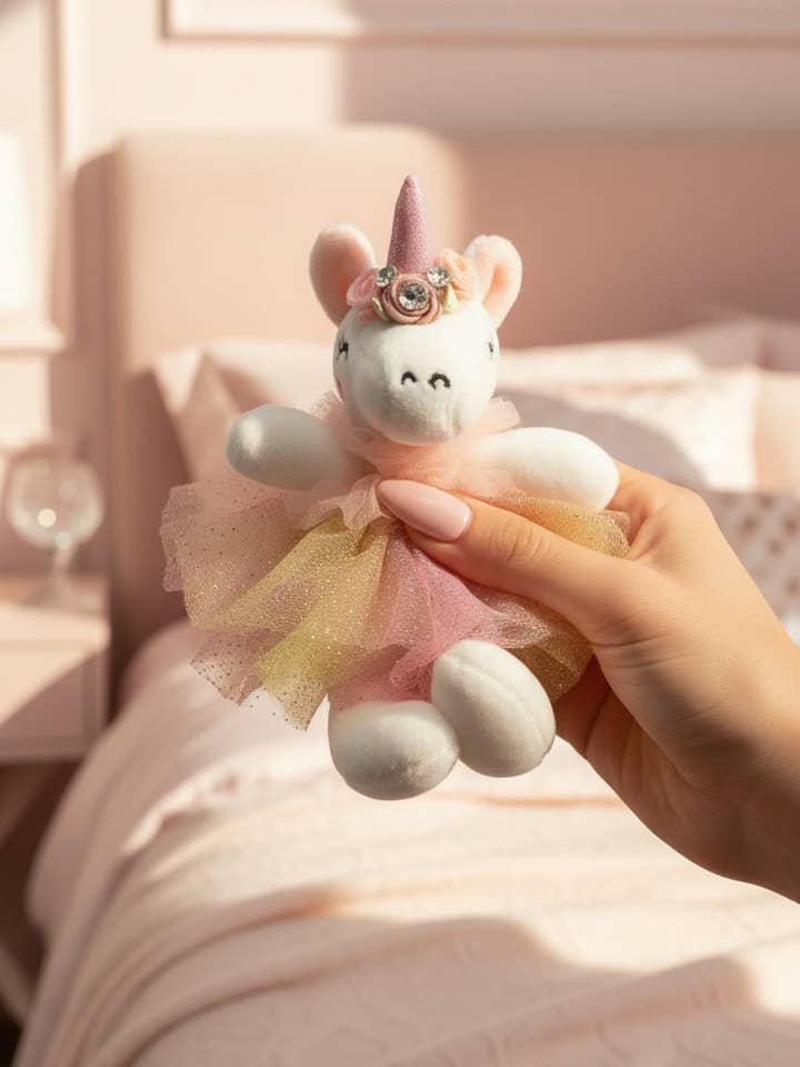 Jeweled Plush Ballerina Unicorn Key Ring & Bag Charm for wholesale by Arya Jewellery Wholesale