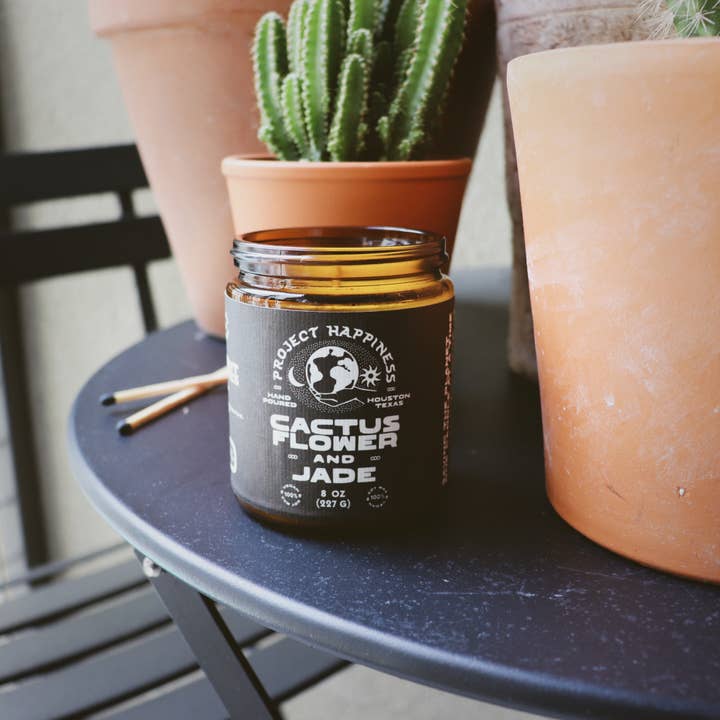 Project Happiness Candle Co. - Wholesale Jar/Filled Candle - Cactus Flower and Jade Soy Candle - 8oz | Valentines Day 1