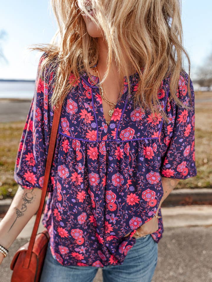 Purple Floral Blouse for wholesale by White Lotus Clothing