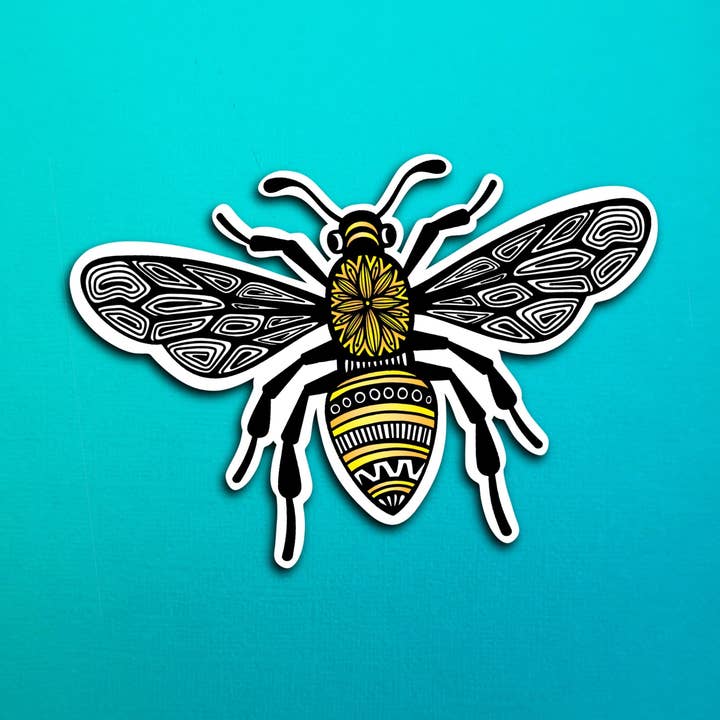 Autocollant en forme d'abeille (imperméable) pour la vente par Zenspire Designs