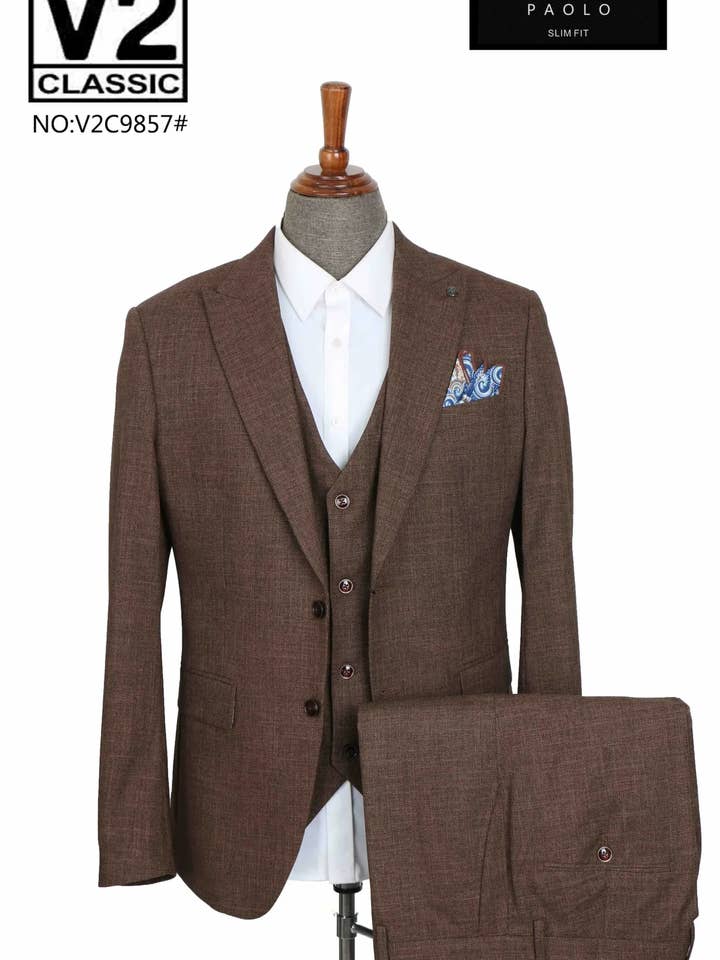 Paolo - Chocolate Brown Three Piece Suit for wholesale by V2 classic