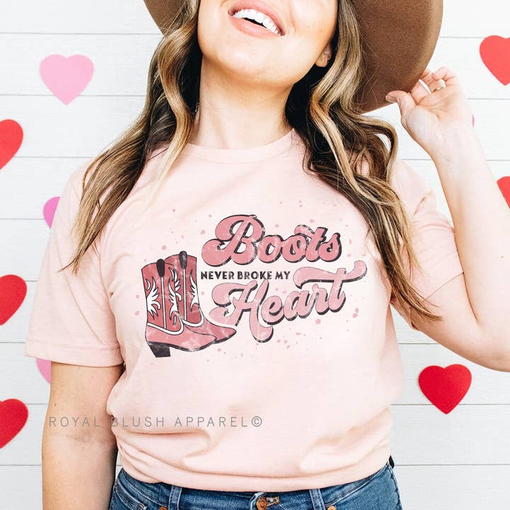Boots Never Broke My Heart Full Color Transfer for wholesale by RBA Transfers
