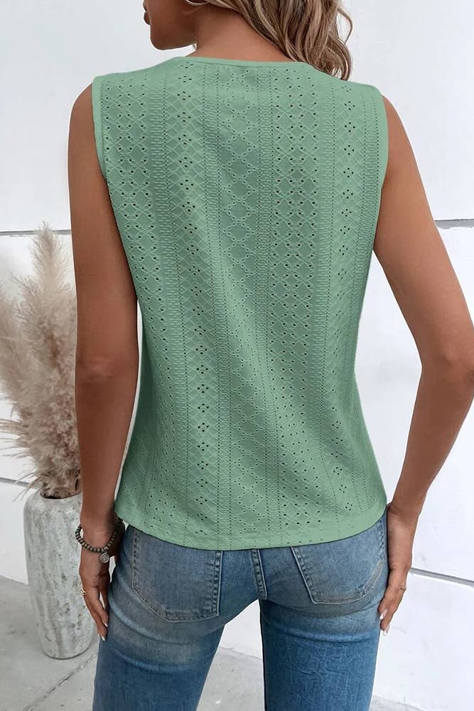 UNISHE - Venta al por mayor Blusa - Mujer - Camiseta sin mangas con cuello en V y ojales en jacquard AXR0376