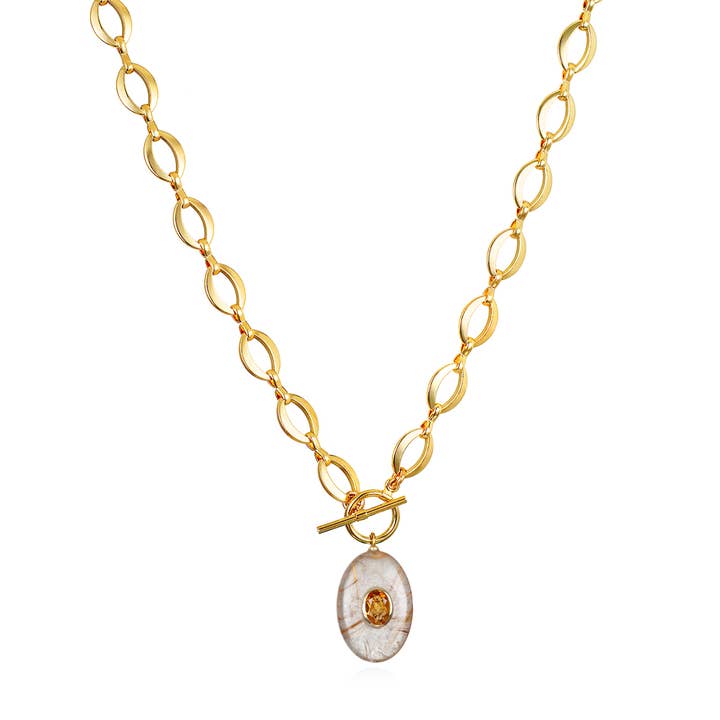 Collier à Double Pendentif Ovale en Pierres Précieuses - Quartz & Citrine pour la vente par Amelia Rose Jewelry