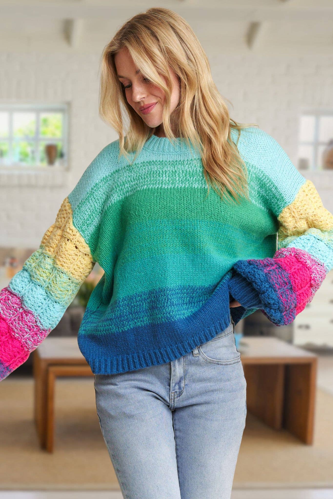 ADORA LA - Wholesale Knit Sweater - Women's - CESW3600 - PUFF SLEEVE OMBRE SWEATER TOP9