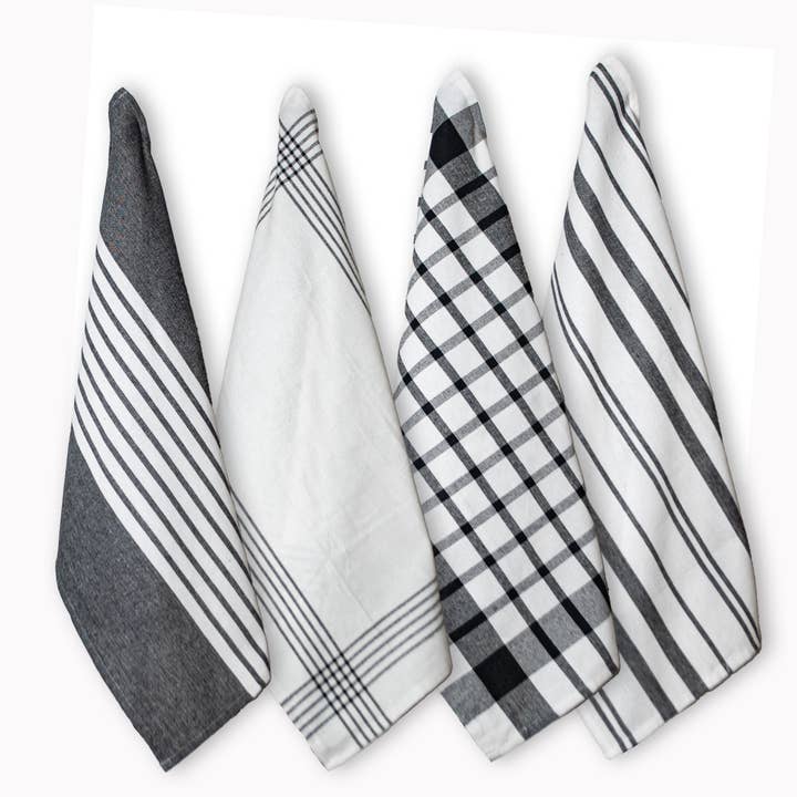 Black White Set of 4-Woven Kitchen Towels,18''X28'', Black-White. for wholesale on Faire2