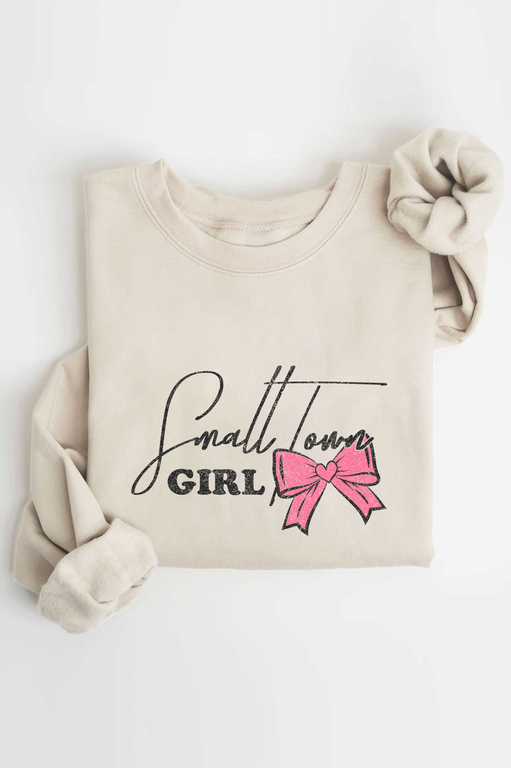 Rustee Clothing – Engroshandel Grafisk Sweatshirt - Dame – SMALL TOWN GIRL RIBBON BOW MINERAL BRUSHED SWEATSHIRTS5