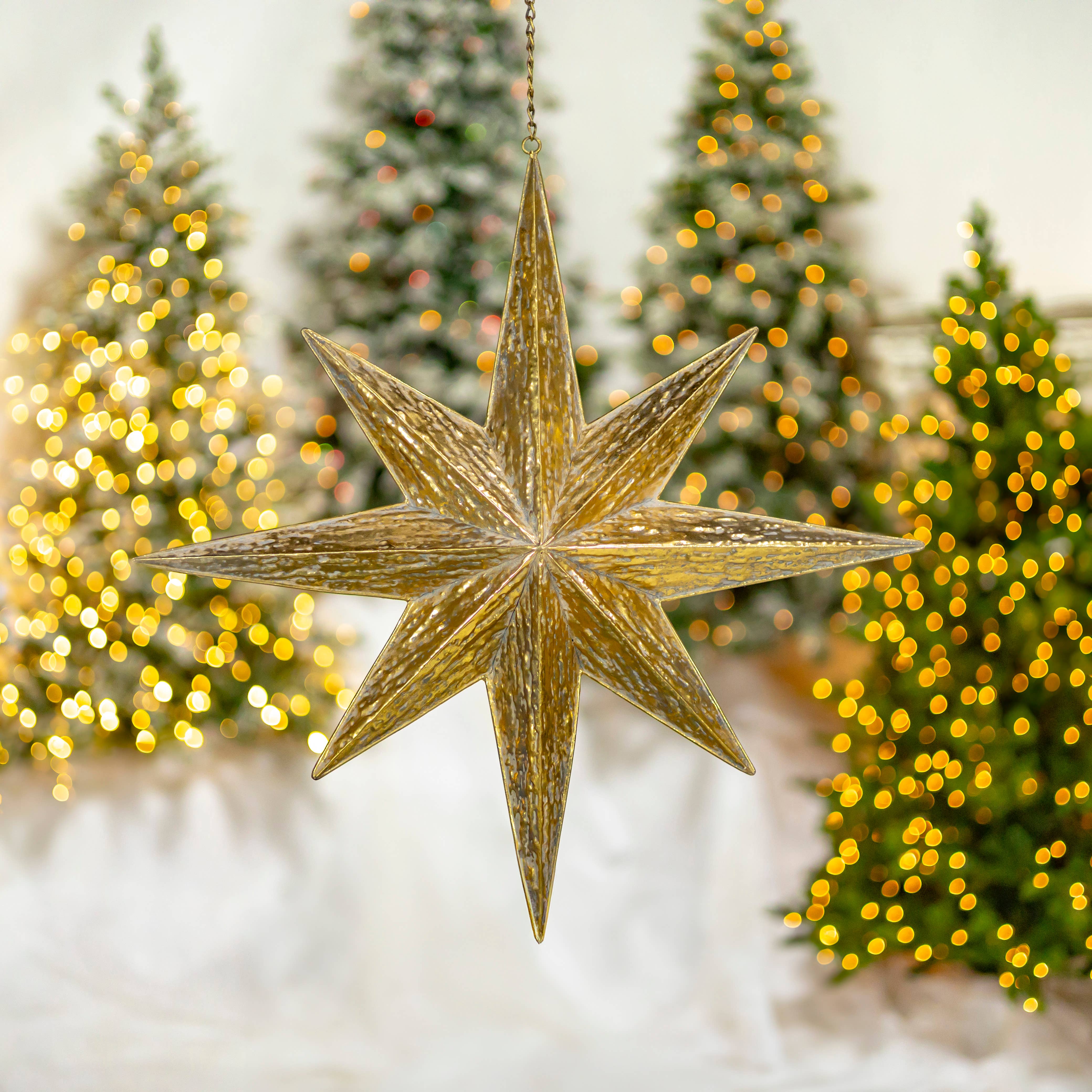 Zaer Ltd. International - Vente Décoration de Noël - Décorations en fer à suspendre « Polaris » en forme d'étoile polaire en or, lot de 62