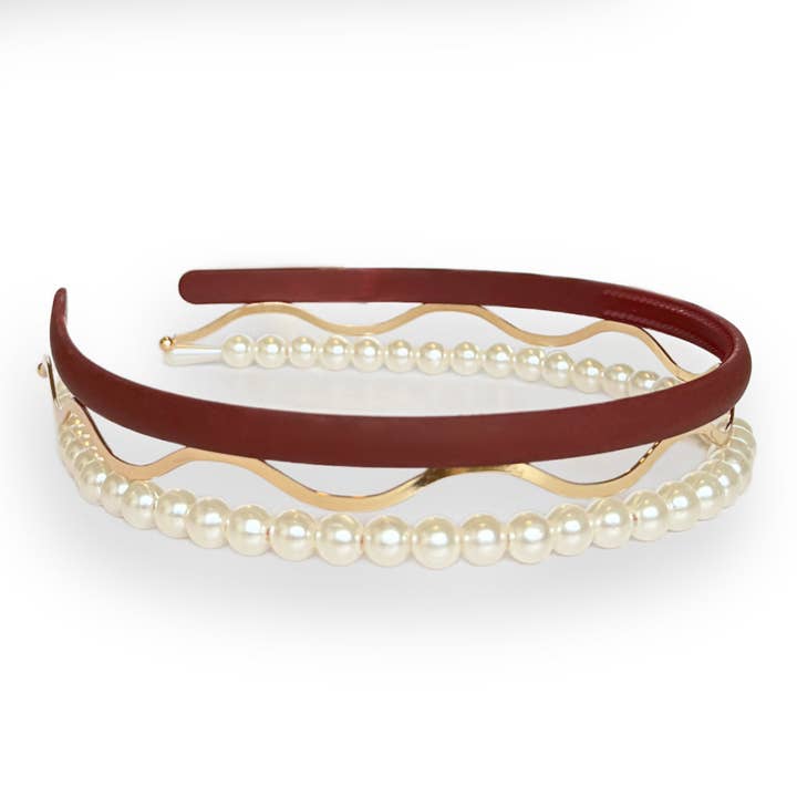 Headbands of Hope | One Purchased One Donated - Wholesale Fashion Headband - Women's - Headband Set - Red + Pearl + Gold1