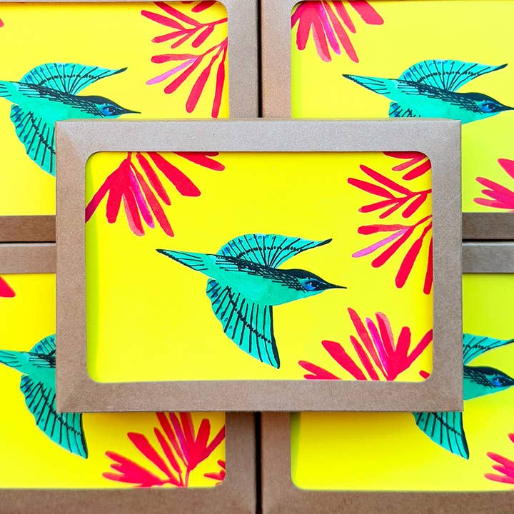 New! Hummingbird on Yellow / Boxed Note Cards for wholesale by Misha Zadeh