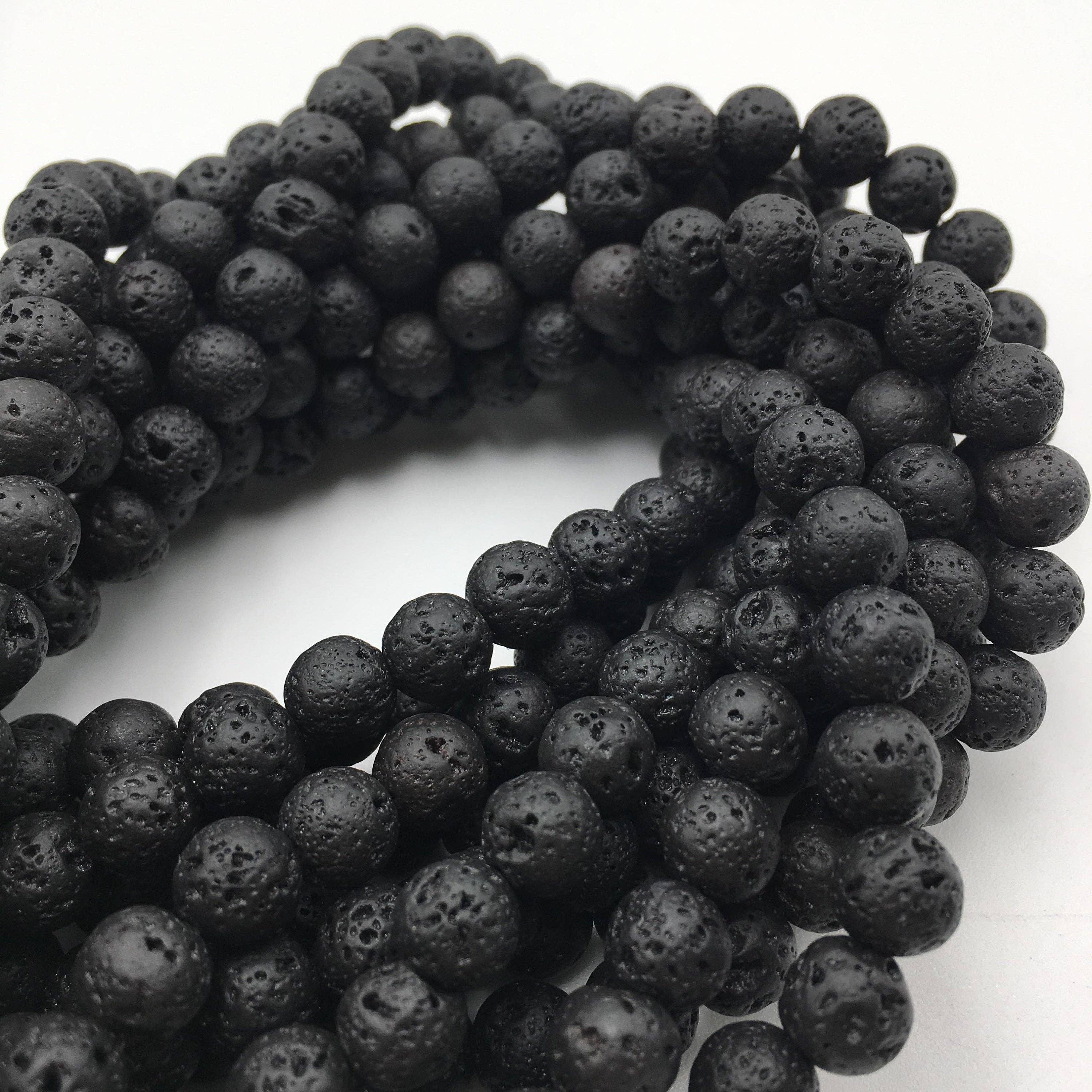 CRCBEADS - Vendita all'ingrosso Perline - Perle rotonde in pietra di roccia lavica nera naturale 4mm 6mm 8mm 10mm 12mm filo da 15,5"5