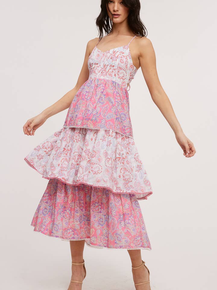 Vintage maxi-kjole med lag og paisleyprint for engroshandel hos Ultramarine