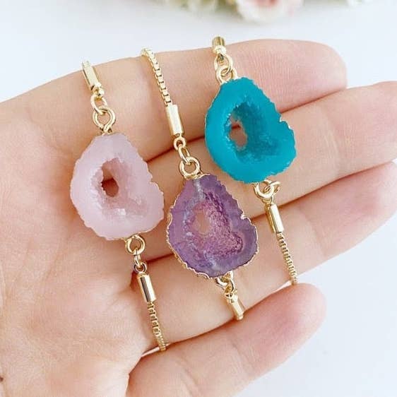 Gemstone Bracelet, Adjustable Gold Bracelet, Rose Quartz Jew for wholesale by Evileyefavor