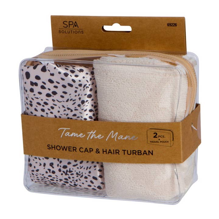 PINEAPPLE Beauty - Wholesale Showercap - CALA 69226 Cheetah Shower Cap & Hair Turban w/ Pouch - 6set0