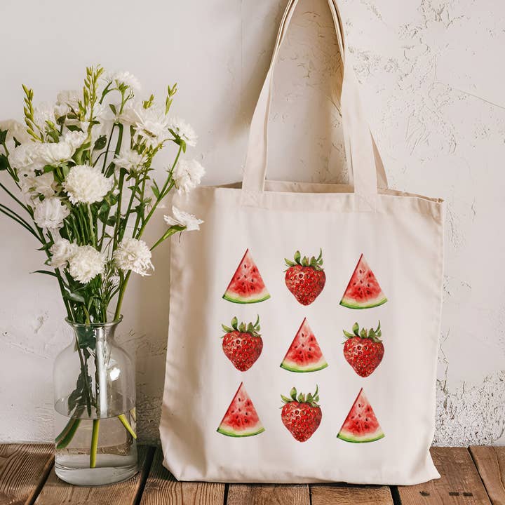 Strawberries and Watermelons Canvas Tote Bag for wholesale by DaisyChainDesignCo