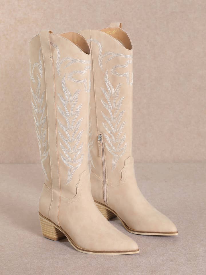CCOCCI - Vente Bottes de cowboy – femme - Bottes western hautes en suède synthétique avec broderie0