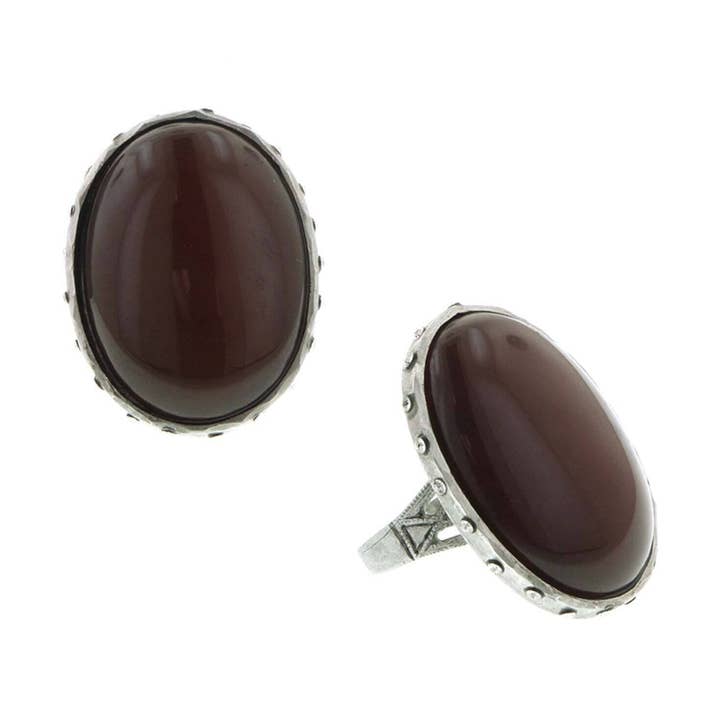 T.R.U. Carnelian Gemstone Austrian Crystal Oval Ring for wholesale by 1928 Jewelry