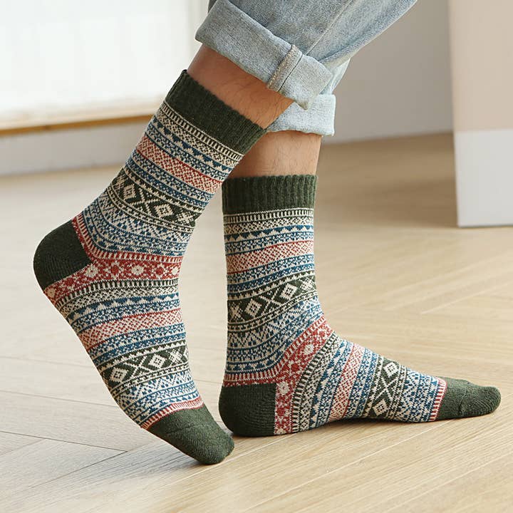 ACCITY - Wholesale Socks - Unisex - 5 PAIRS OF ETHNIC STYLE SMALL DIAMOND WOOL SOCKS_CWMS06772