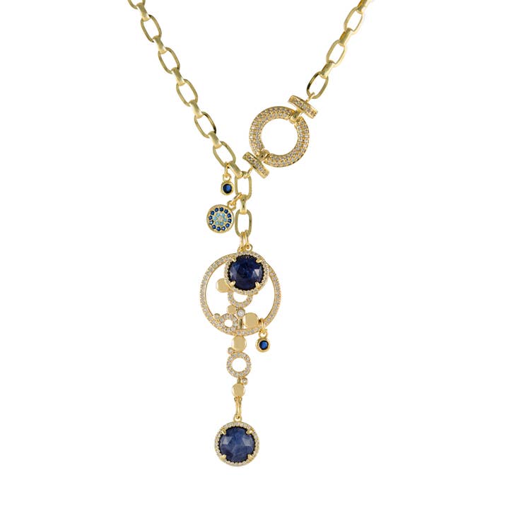 Irene Lapis Lazuli Gemstone Gold Statement Necklace for wholesale by Purple Dew