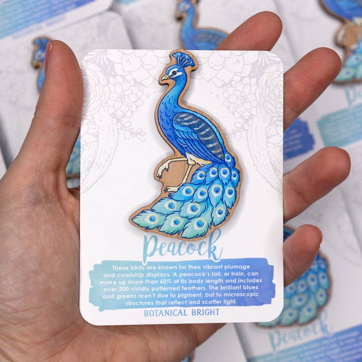Botanical Bright - Wholesale Lapel Pin/Button - Peacock Wood Pin1