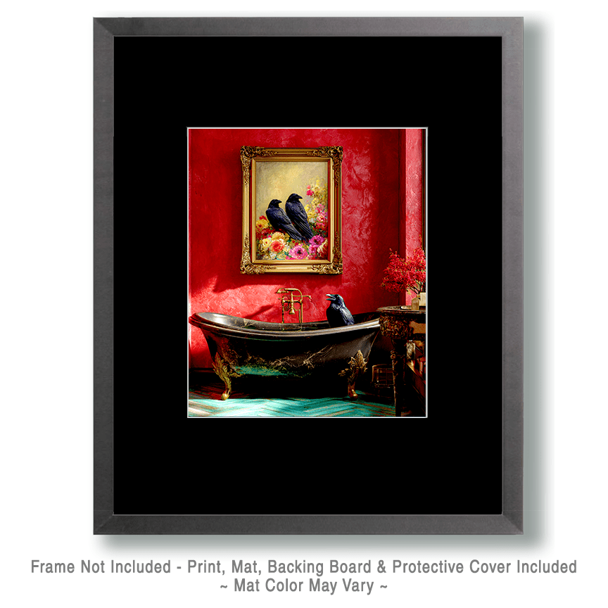 Mowbi - Wholesale Art Print - Raven in a Bathtub Bathroom Art Print - 8"x10" Artwork for 11"x14" Frame1
