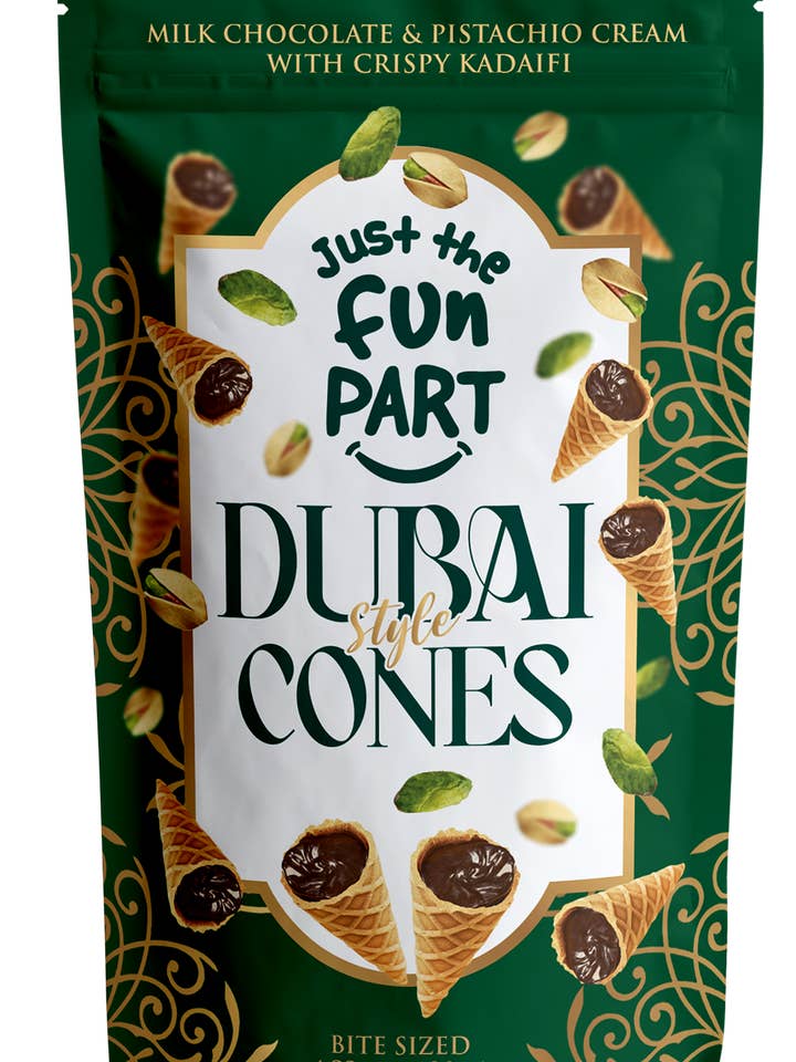 Just the Fun Part-Dubai Cones-Milk Ch & Pistachio & Kadaifi for wholesale by Just the Fun Part