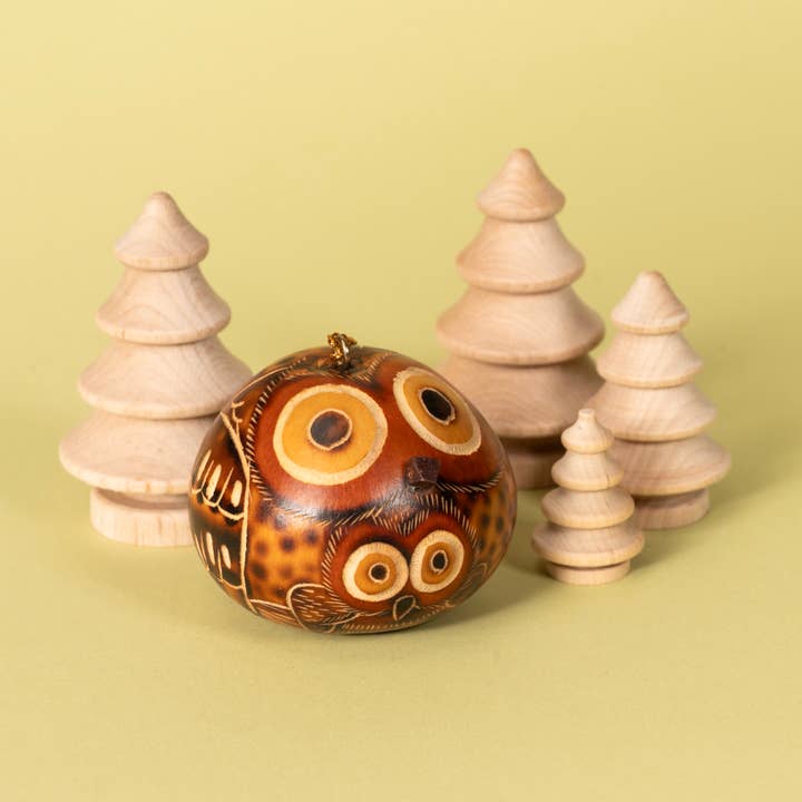 Lucuma Designs – Großhandel Verzierungs-Set – Eulen Mini-Mix - Kürbisanhänger - Fair-Trade-Geschenk3