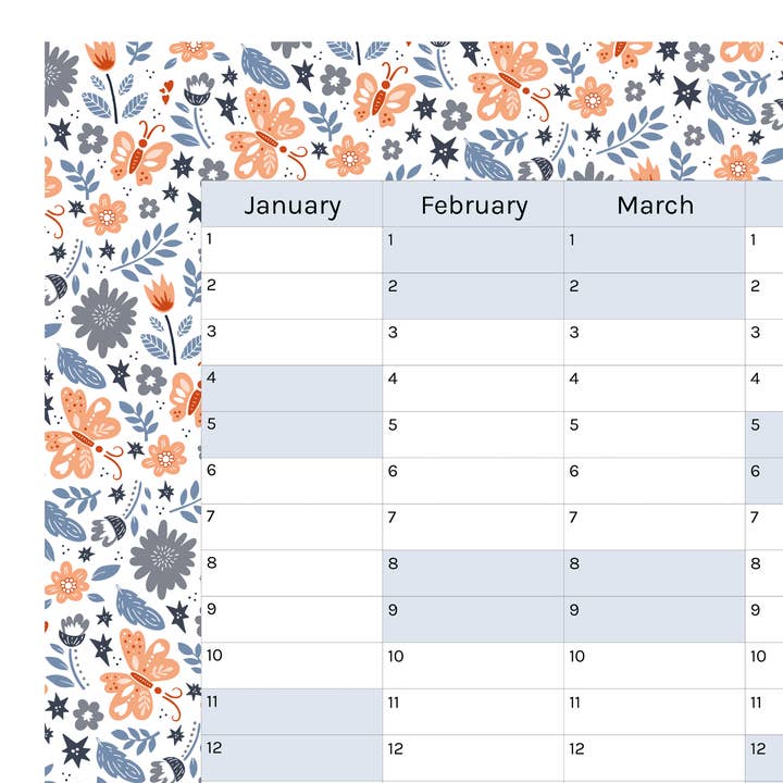 Planificateur mural en papier vertical 2025 | Floral Flutter pour la vente par Journal Junkies
