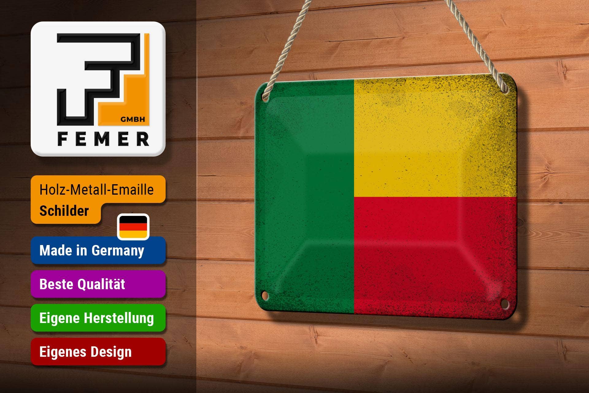 Femer - Wholesale Sign - Flag of Benin Vintage Decorative Sign 18x12 cm Flag of Benin2
