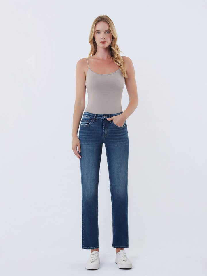 MID RISE DARK WASH ANKLE SLIM STRAIGHT JEANS LV2148 for wholesale by Lovervet by VERVET