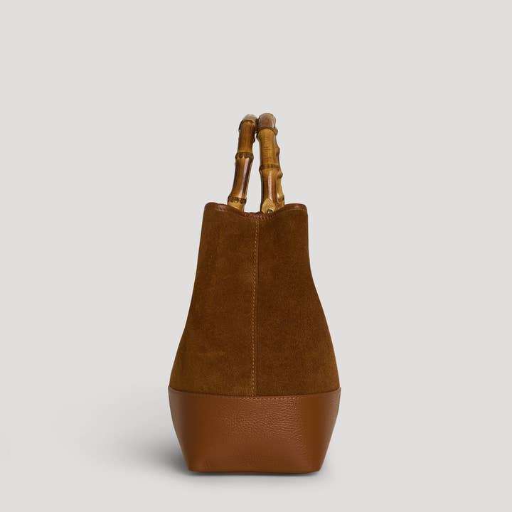 Voemièn - Wholesale Top Handle Bag - Women's - Bamboo Babe Bag in Tan Suede and Leather2