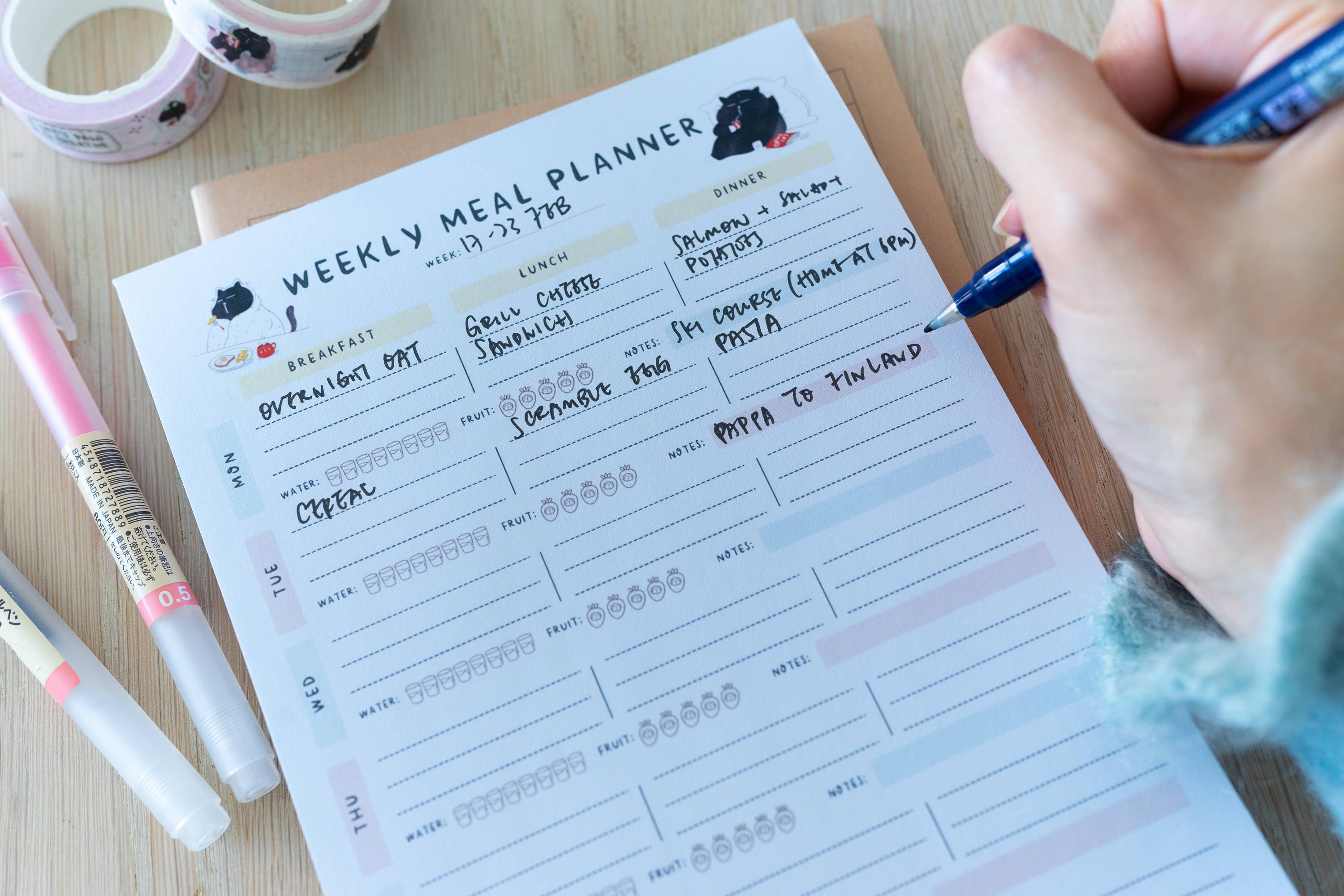 Moonaries illo - Wholesale Planner - Black cat weekly meal planner A5 size, 50 pages4