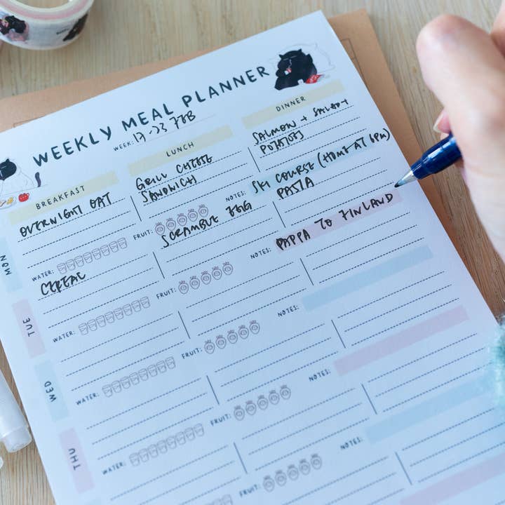 Moonaries illo - Wholesale Planner - Black cat weekly meal planner A5 size, 50 pages4